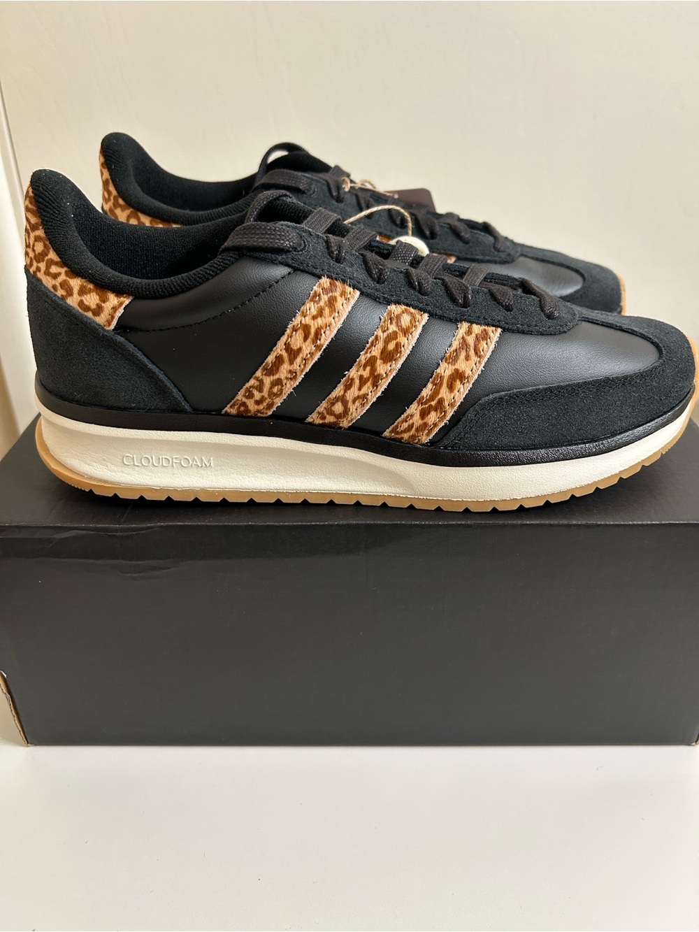 adidas Black Sneakers real cow fur with dyed Leopard Stripes